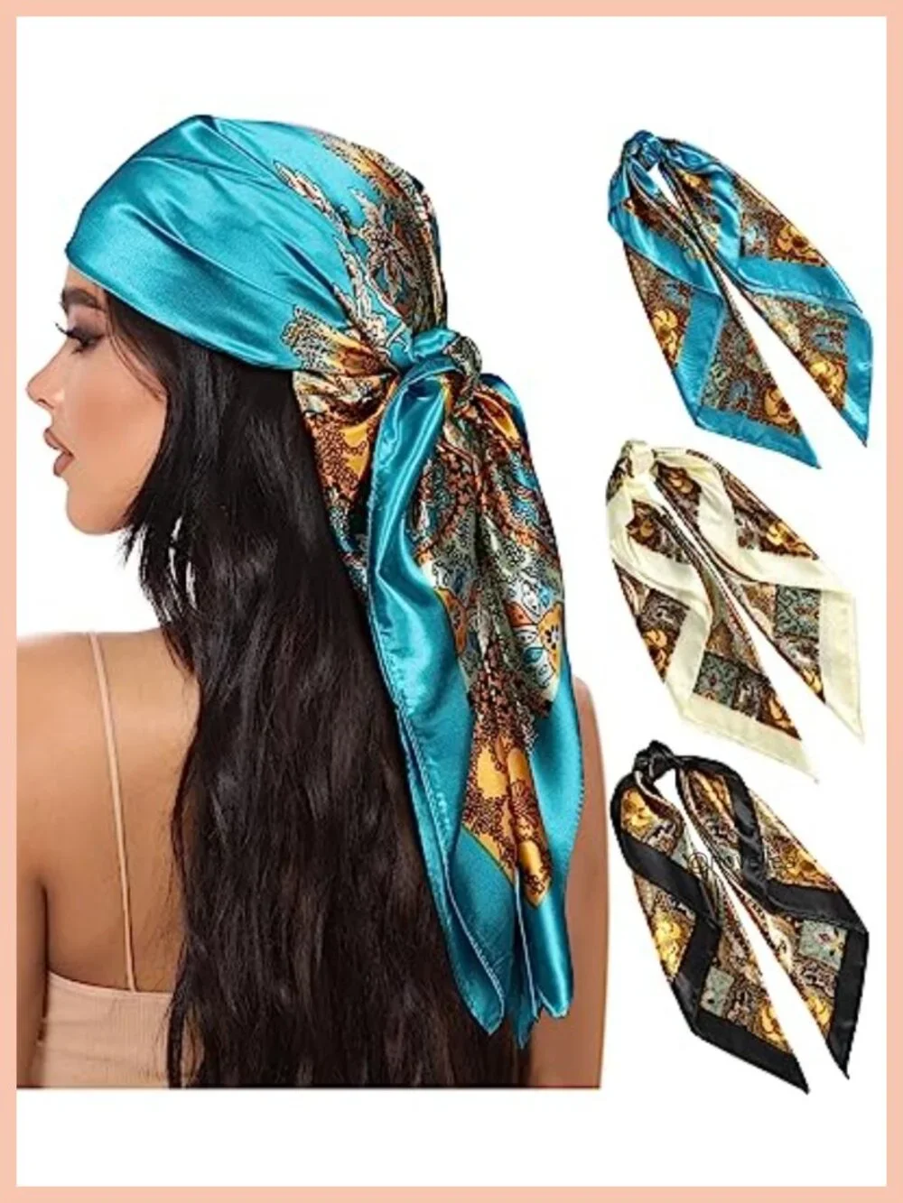 3-Pack Large Square Satin Head Scarves - Silk Feel Bandana for Hair Wraps